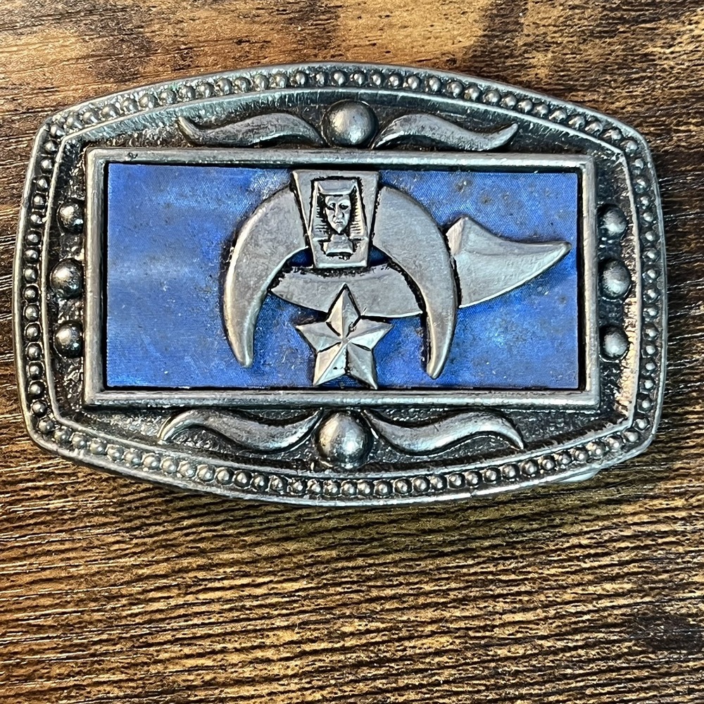 CII New York VTG Shriner Masonic Belt Buckle Blue Silver Tone Fraternal Star